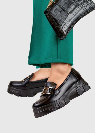 Bernarda black women's metal buckles loafers - back