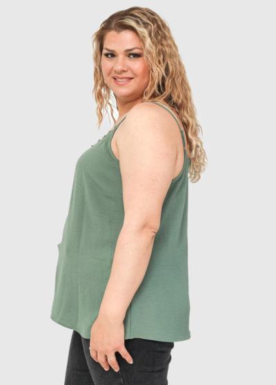 Águeda Plus Size khaki thin shoulder straps top - back