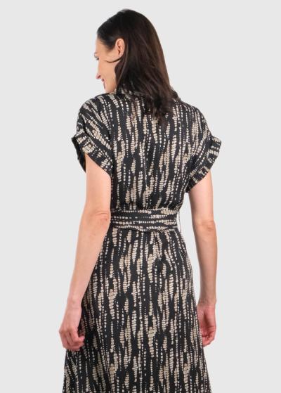 Anora черное длинное платье с короткими рукавами - back