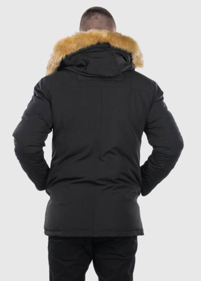 Ciprian black hooded jacket with detachable fur liner - back