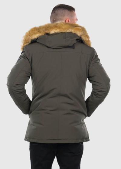 Ciprian dark green hooded jacket with detachable fur liner - back