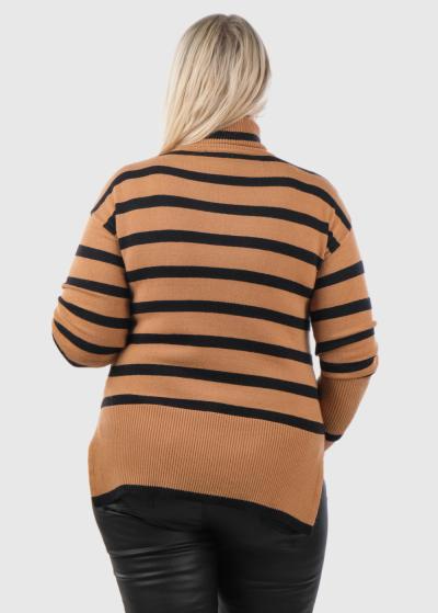 Elva Plus Size brown striped sweater - back
