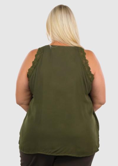 Karina Plus Size khaki thin shoulder straps top with lace inserts - back