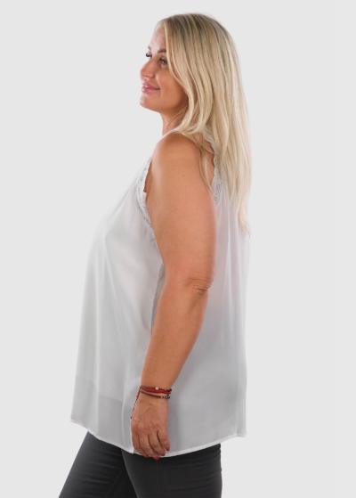 Karina Plus Size white thin shoulder straps top with lace inserts - back