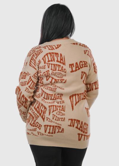 Lale Plus Size beige cardigan with signs - back