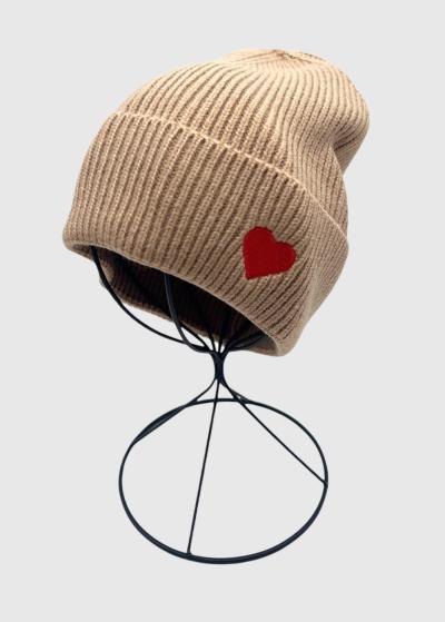Hope light brown scarf and hat with heart - back