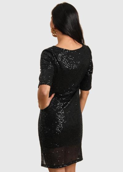 Arina черное короткое вечернее платье с блестками - back