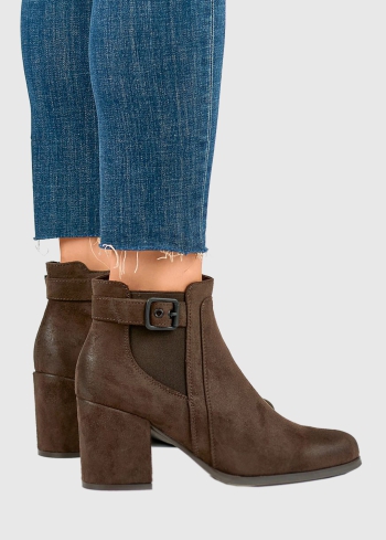 Amore dark brown womens short heeled boots - back