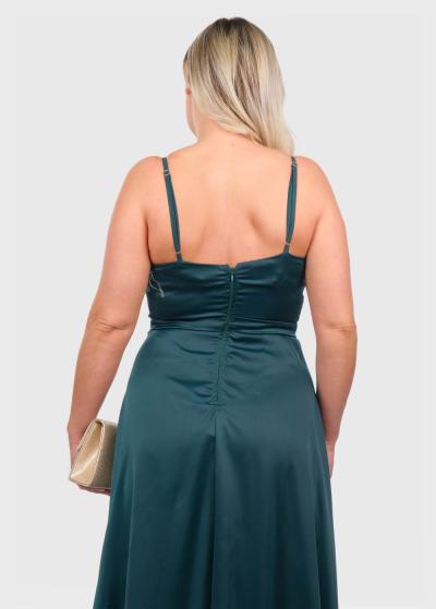 Elza tumši zaļa gara vakarkleita uz lencītēm - back