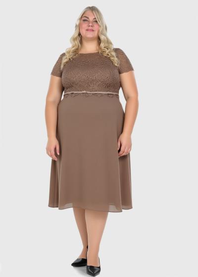 Gulnara Plus Size beige short evening dress - back