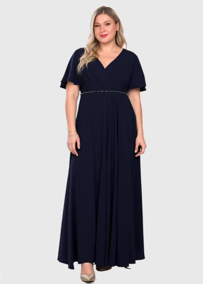 Aminta Plus Size dark blue long evening dress - back