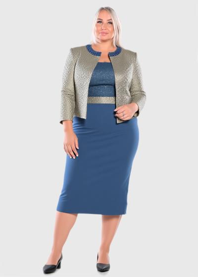Ganga Plus Size blue dress with blazer - back