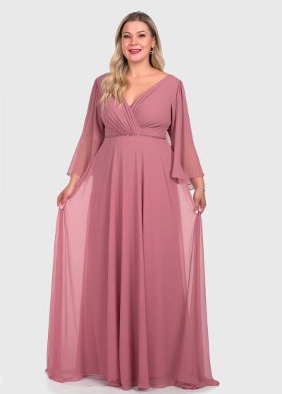 Gilat Plus Size pink long sleeve evening dress - back
