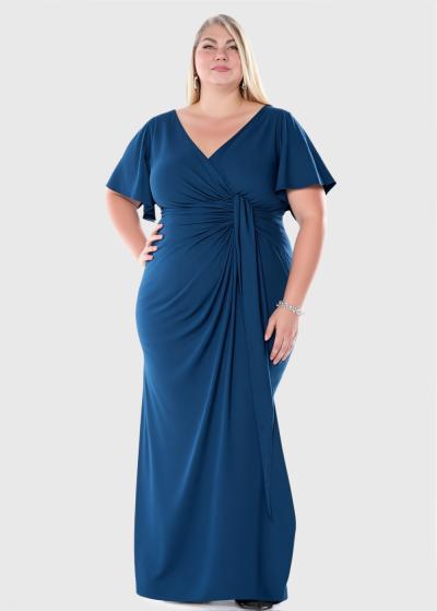 Visola Plus Size blue long evening dress - back