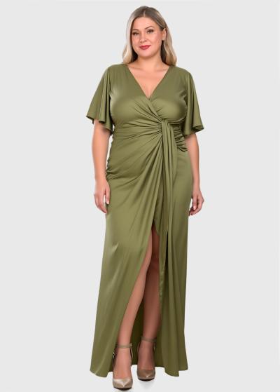 Visola Plus Size green long evening dress - back