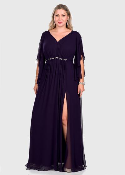 Velta Plus Size dark purple long zipped evening dress - back