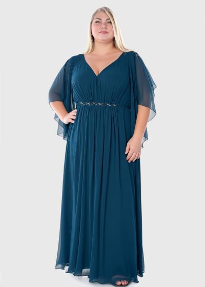 Velta Plus Size blue long zipped evening dress - back