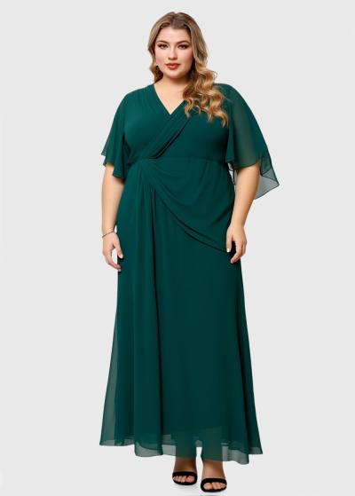 Vinga Plus Size dark green long evening dress - back