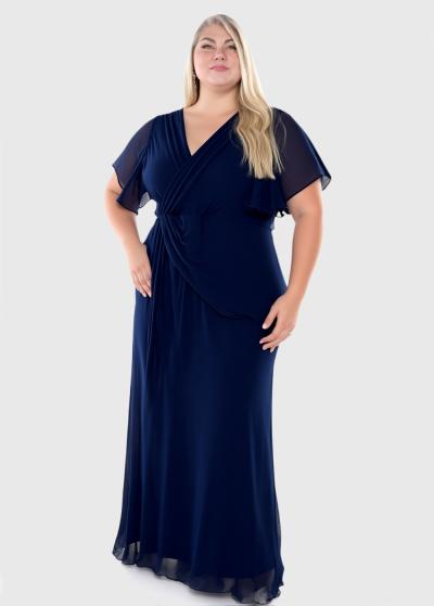 Vinga Plus Size dark blue long evening dress - back