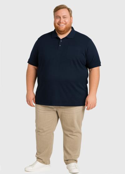 Rocco Plus Size dark blue men's Polo Shirt with pocket - back