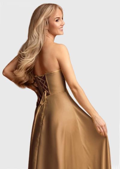Tarie золотистое длинное вечернее платье с разрезом - back
