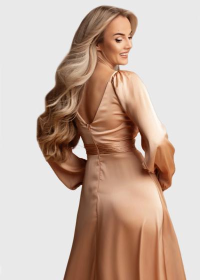 Sasha beige long evening dress with split - back