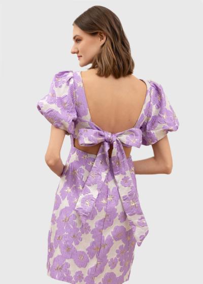 Raina purple short printed evening dress - back