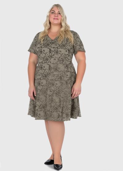 Rossana Plus Size khaki short dress - back