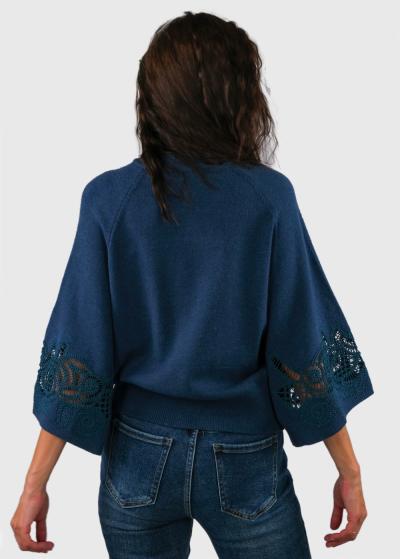 Zamira dark blue sweater with an embroidery - back