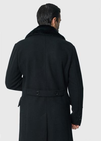 Black mens coat with faux fur - back