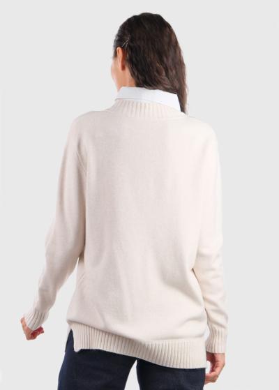 Kia light beige sweater with white collar - back
