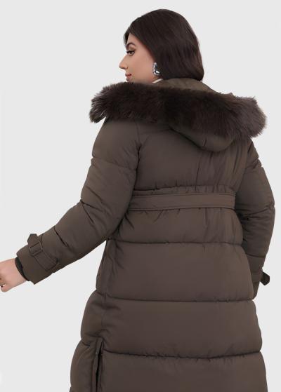Darina Plus Size khaki long jacket with belt - back