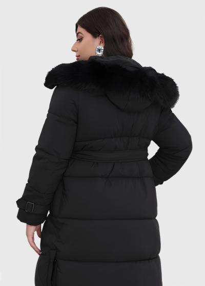 Darina Plus Size black long jacket with belt - back