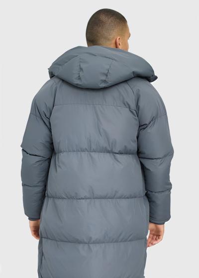 Серая длинная куртка с капюшоном - back