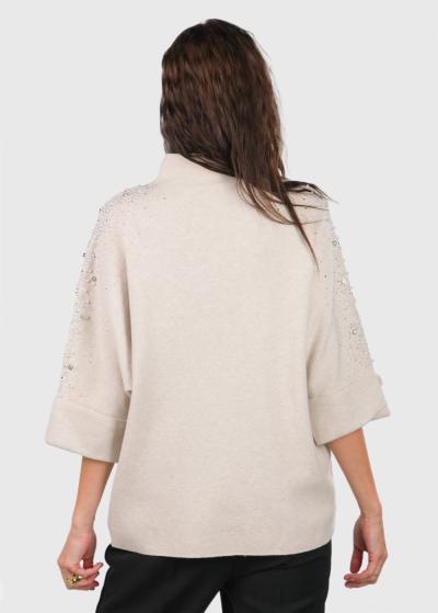 Adelaide light beige sweater with pearls - back