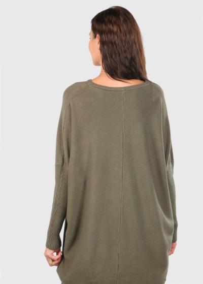 Annabelle khaki sweater with pockets - back