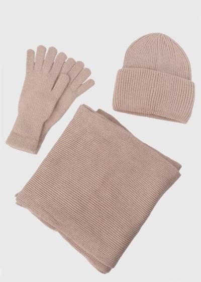 Vivi bēšs ziemas komplekts: cepure, šalle un cimdi - back