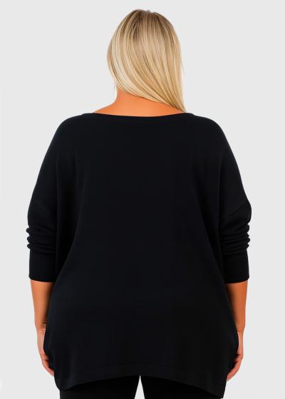 Angela черный свитер с асимметричным краем - back