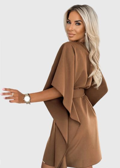 Agata light brown evening dress with belt - back