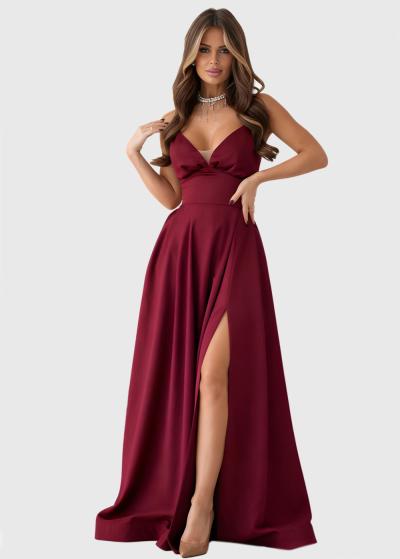 Esmeralda bordo long evening dress with split - back