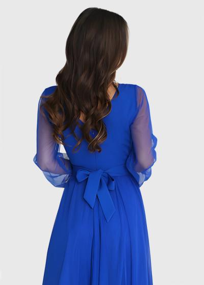 Nella blue long sleeve evening dress - back