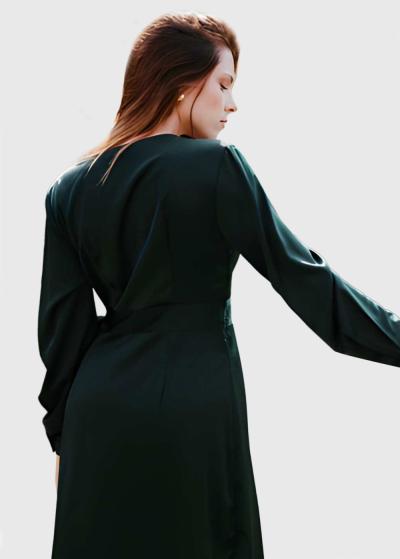 Emmy dark green wrap evening dress - back