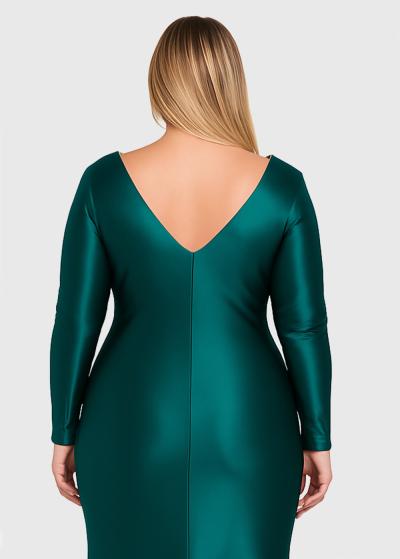 Gigi Plus Size green long evening dress with slit - back