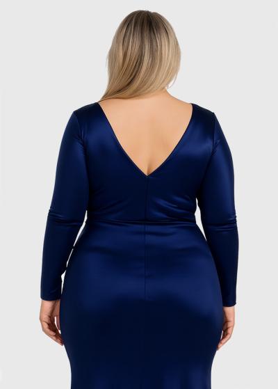 Gigi Plus Size dark blue long evening dress with slit - back