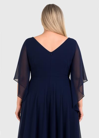 Elle Plus Size dark blue long evening dress - back