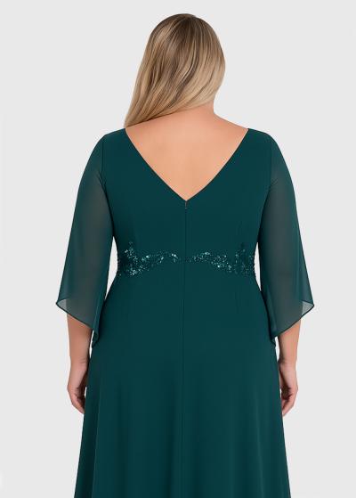 Gracie Plus Size green evening dress with embellished upper - back