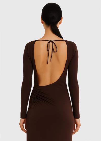 Gwen brown long backless evening dress - back