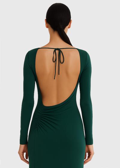 Gwen green long backless evening dress - back