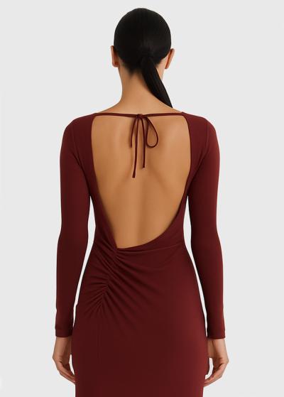 Gwen dark red long backless evening dress - back