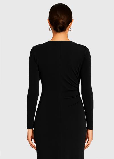 Wendy black long sleeve evening dress - back